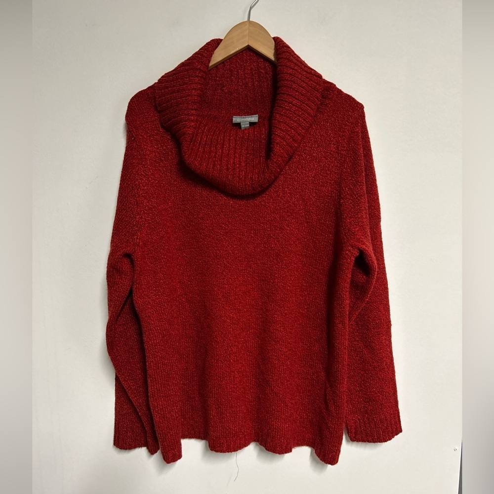 Women's Size 18/20W Red Black Essential Sweater Chunky Cowl Neck Holiday‎ Cozy